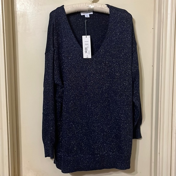 NWT Liz Claiborne Metallic Sweater Women 0X Extra Large V Neck Drop Shoulder Top - Picture 1 of 6